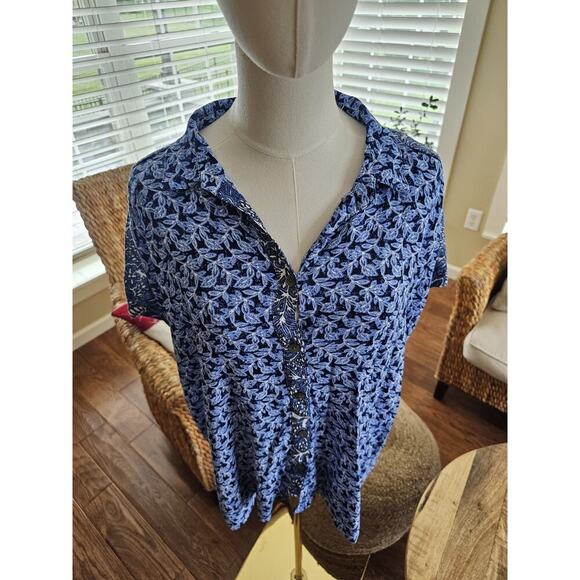 Habitat Blooming Vines Easy Shirt BlousebBlue Size S Floral Bohemian - Picture 3 of 10